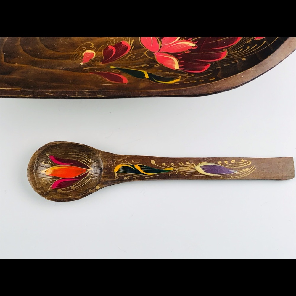 Vintage Lacquer Wood Bowl Handmade Painted Folk Ar - Picture 7 of 12